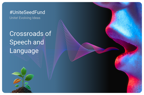 Promotional image of the Unite! Seed Fund project with a picture of a mouth speaking where you can see the sound waves