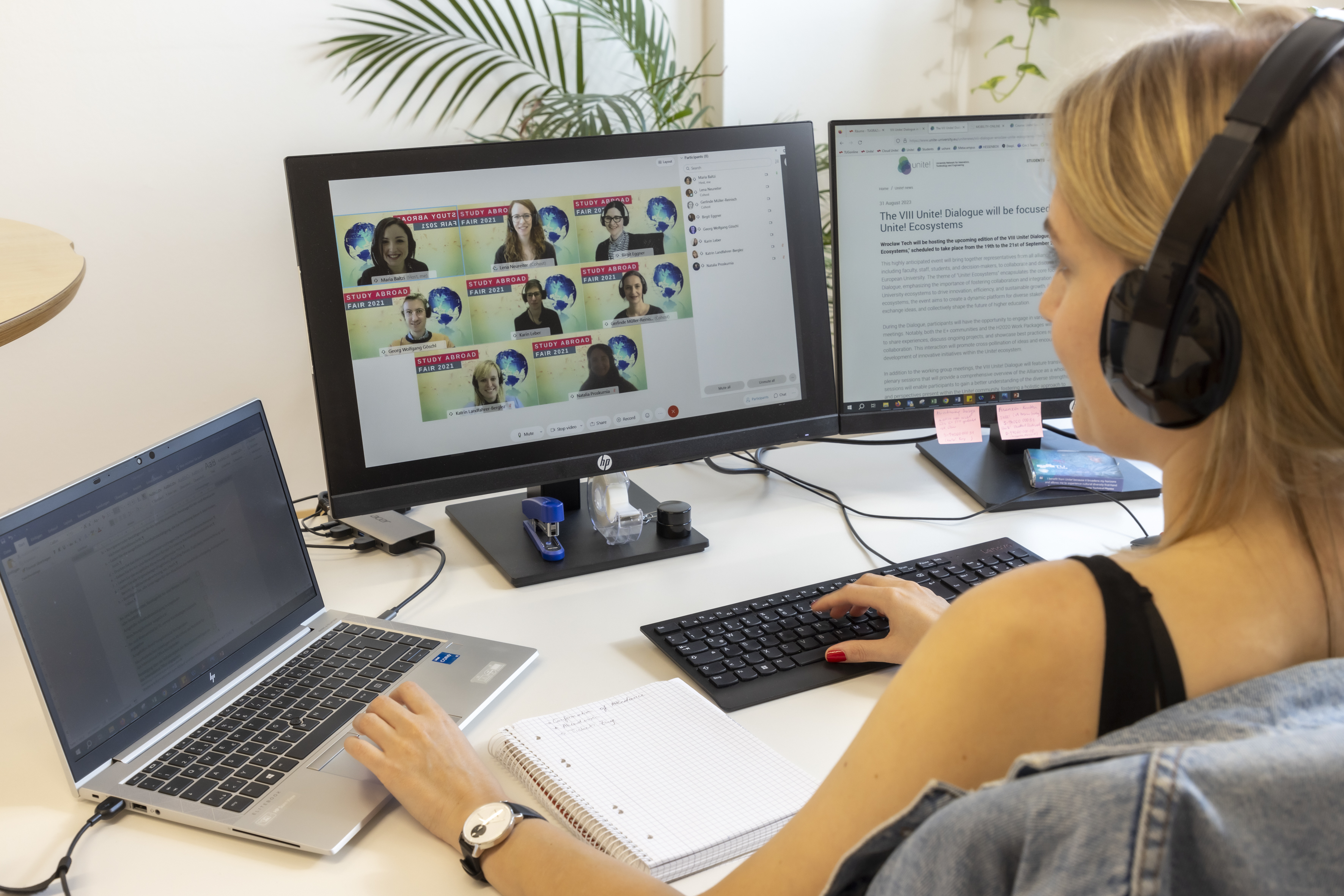 Woman attending a professional online meeting