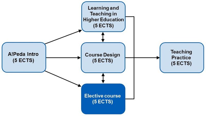 A graph showing the ECTS credit division within the Aalto's pedagogical training on sustainability in teaching