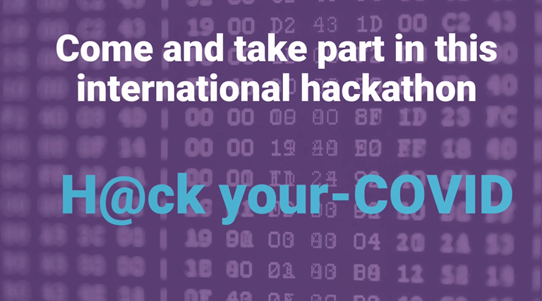 A screenshot of a youtube video that says "Come and take part in the international hackathon H@ck your-COVID"