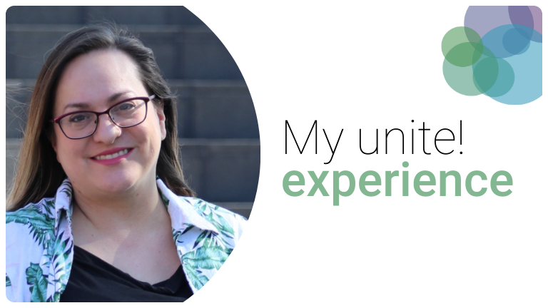 See larger image Promotional image Unite! experience showing a picture of Marcela Acosta