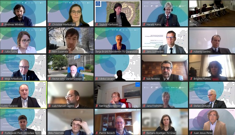Screenshot of the Unite!'s Governing Platform Online Session, gathering the the Rectors and Presidents of all the universities of the alliance.