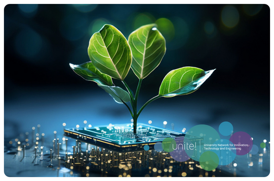 See larger image Image of a microchip with a leaf coming out of it.