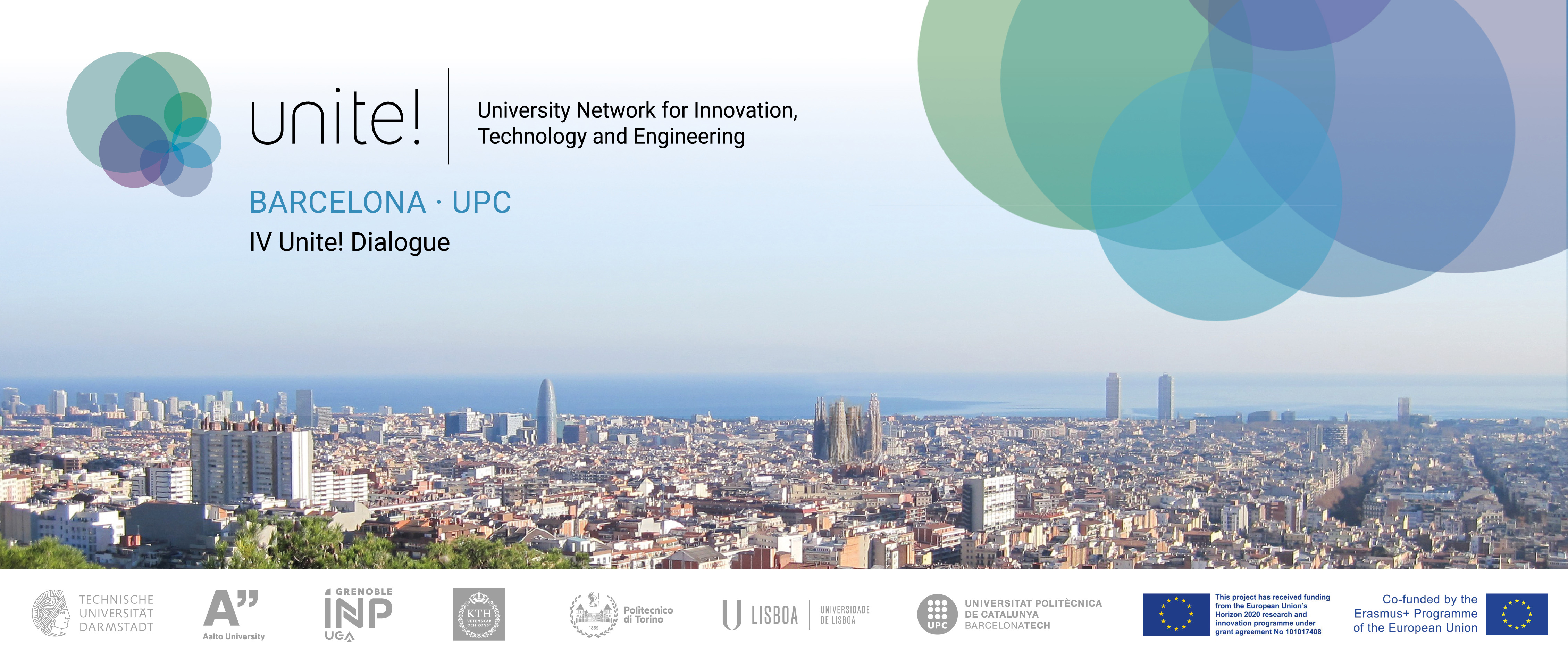 See larger image Promotional leaflet of the 4th Unite! Dialogue with an aerial view of Barcelona