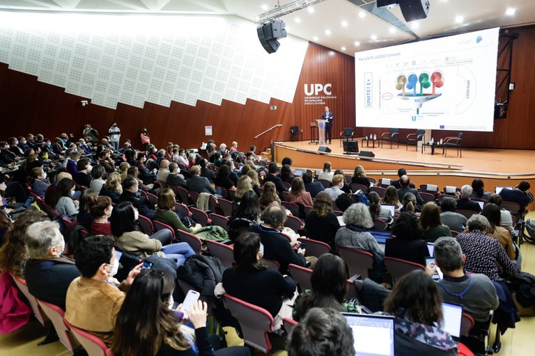 The UPC auditorium full of the participants of the Unite! 4th Dialogue