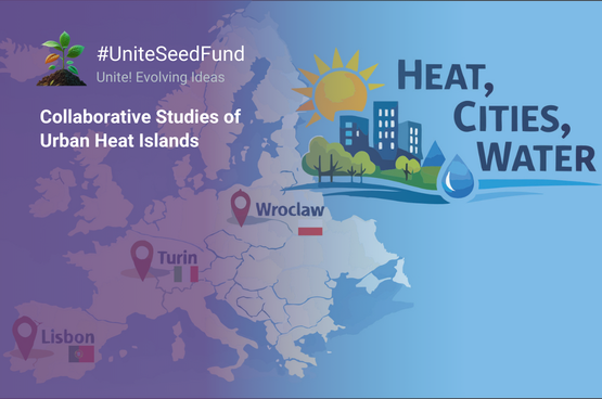 Map of Europe with Lisbon, Turin and Wroclaw highlighted as partners in a Seed Fund project
