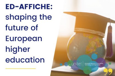 Promotional image of the ED AFFICHE project with a sentence that says "ED AFFICHE shaping the future of higher education"