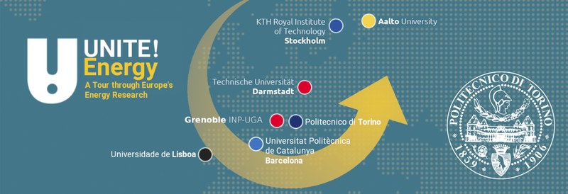 Promotional leaflet of the UNITE! Energy series of seven digital events dedicated to energy research and energy sciences.