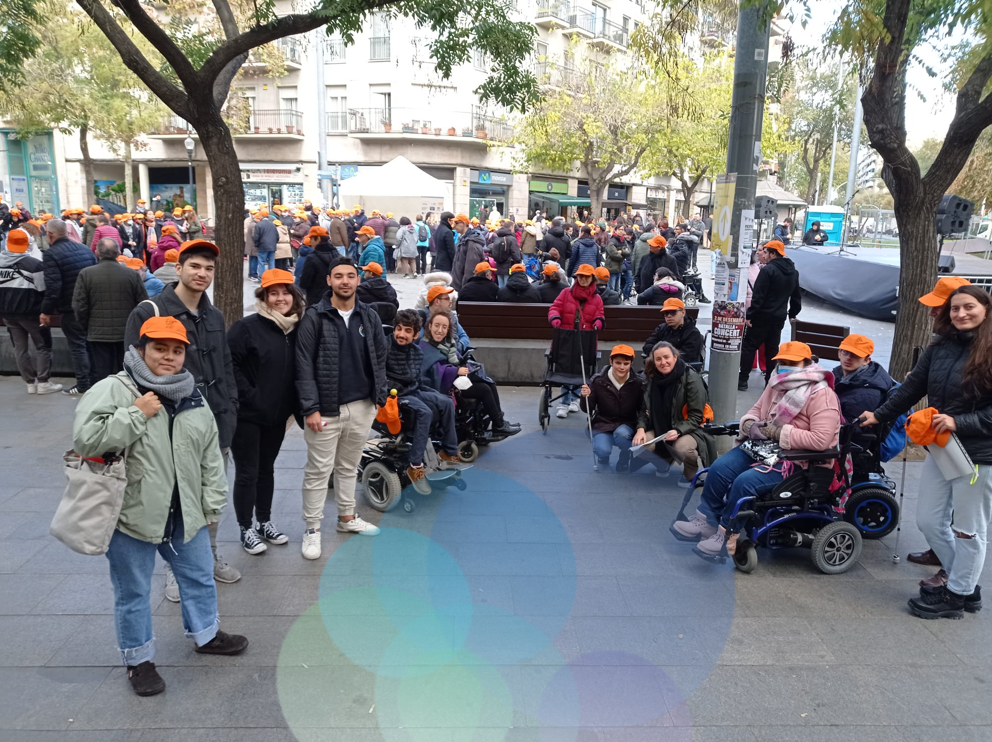 A group of people with accessibilty needs gathered during the pilot of collaborative mapathons organised by UPC in Barcelona.