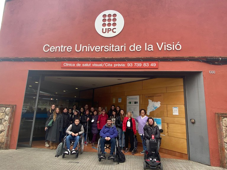 A group of people with accessibilty needs gathered during the pilot of collaborative mapathons organised by UPC in Barcelona.