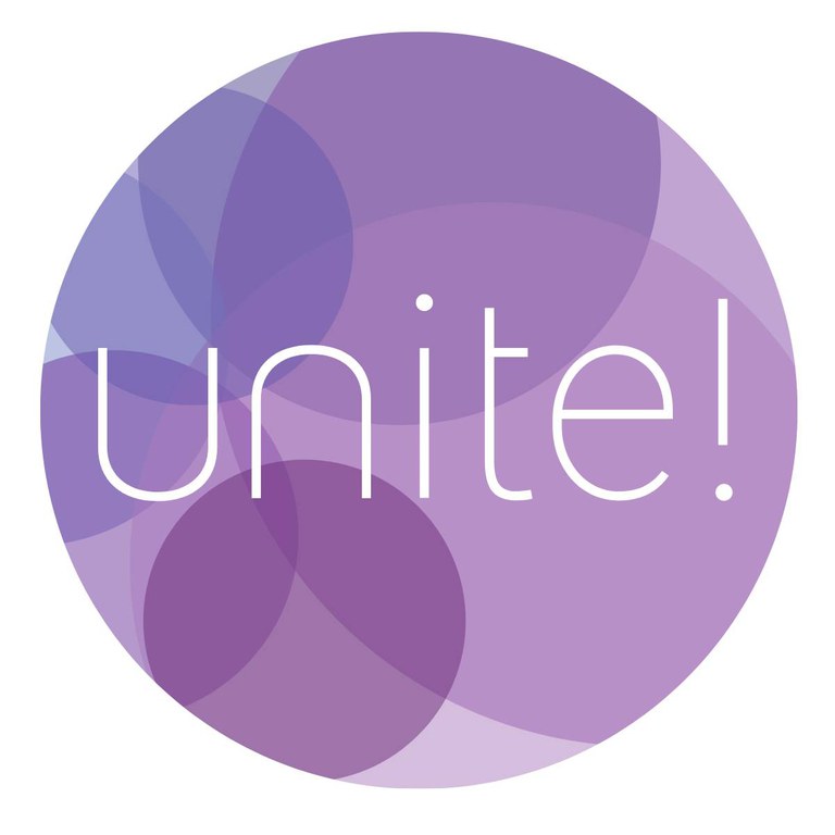 Unite! logo tinted purple in celebration of women's day