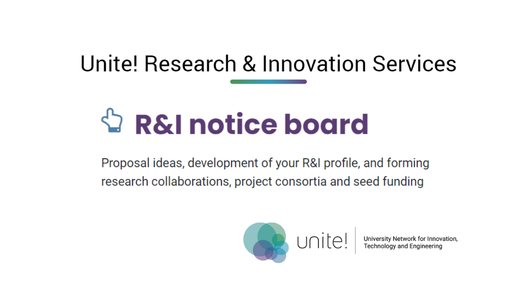 Promotional image of the Unite! Research and Innovation Notice Board