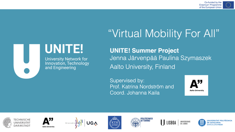 Promotional leaflet of the UNITE! Summer Project "Virtual Mobility For All'