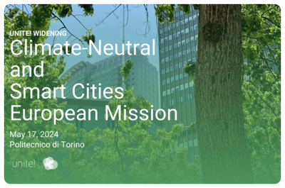Promotional image of the Climate-Neutral and Smart Cities European mission event by Unite! Widening